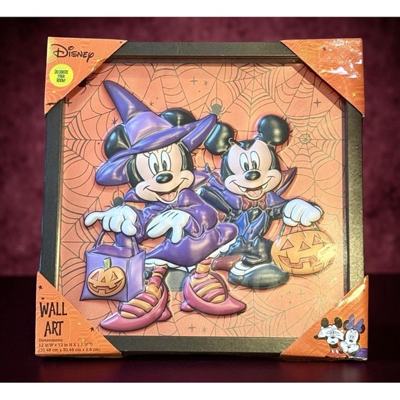 Disney Halloween Mickey & Minnie Mouse Wall Art Picture In Orange And Purple - Picture 3 of 3